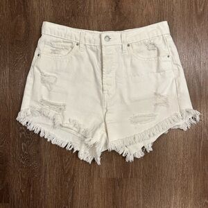 White Fringed Distressed Denim Shorts